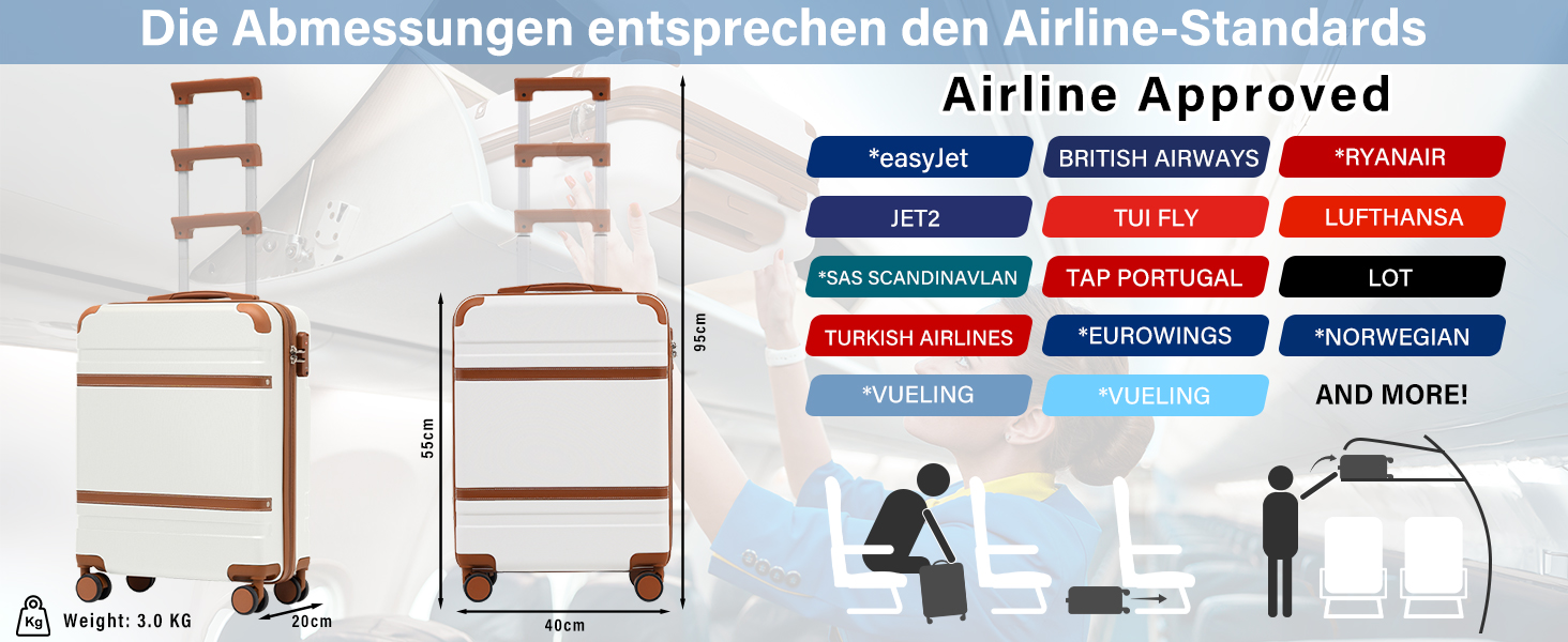 Комплект ручної поклажі COOLIFE валіза 55x35x20см та рюкзак 20 л для Ryanair, TSA Lock, чорний/коричневий