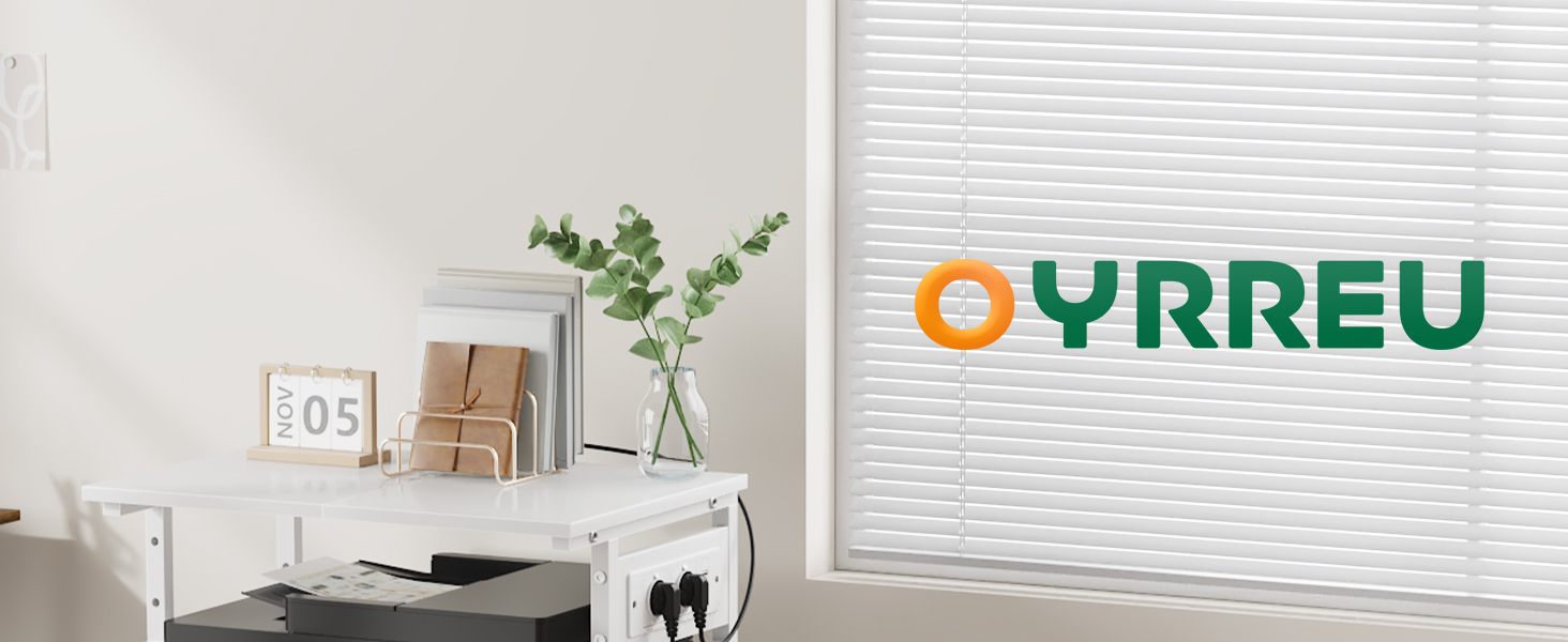 Тристопельний стіл для принтера з розеткою та USB-портами, регульовані полиці, роликовий стійка для дому/офісу, для 3D/лазерного друку, термопреса (білий, 60 см)