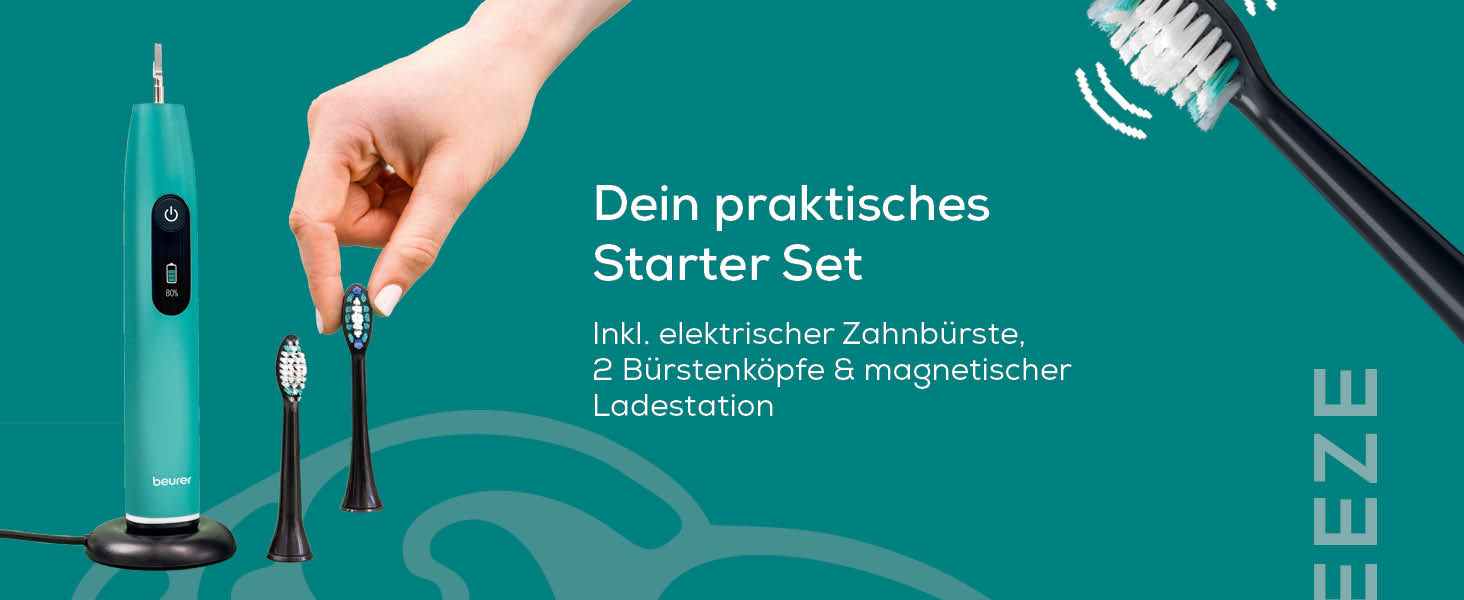 Електрична зубна щітка Beurer SC 30 Ocean Breeze: 4 режими чищення, 80 000 коливань, таймер, LED-дисплей + 2 насадки, корпус з переробленого пластику