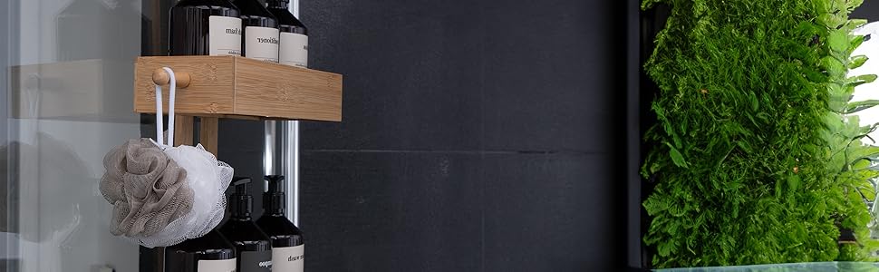 Дзеркальна поличка для душу без свердління, бамбукова, для ванної кімнати