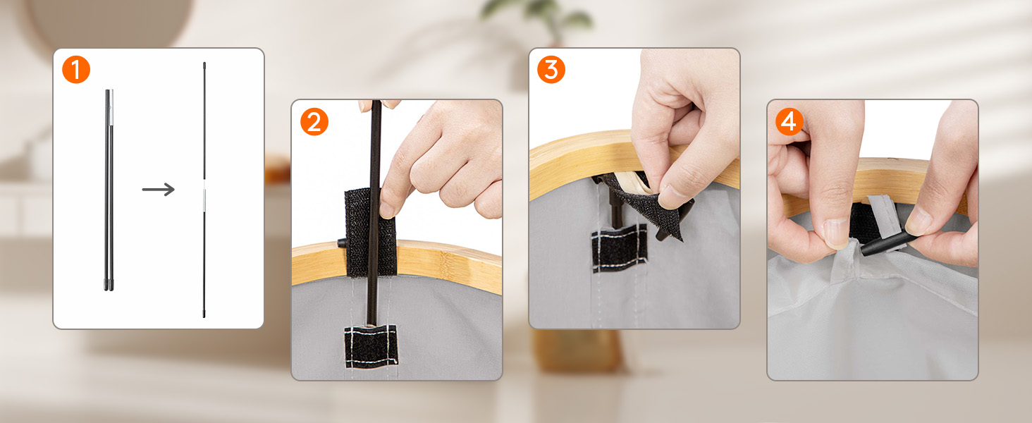 Кошик для білизни Lifewit з кришкою, вузький, складний, 75л, бамбук, сірий