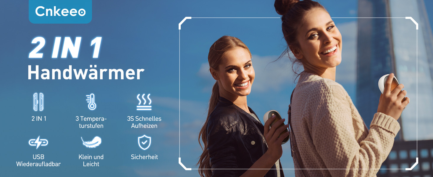 Електричні грілки для рук Cnkeeo 2 шт. з роздільним магнітним з'єднанням, Powerbank USB, 3 режими нагріву, для спорту, риболовлі, полювання, чорно-білі