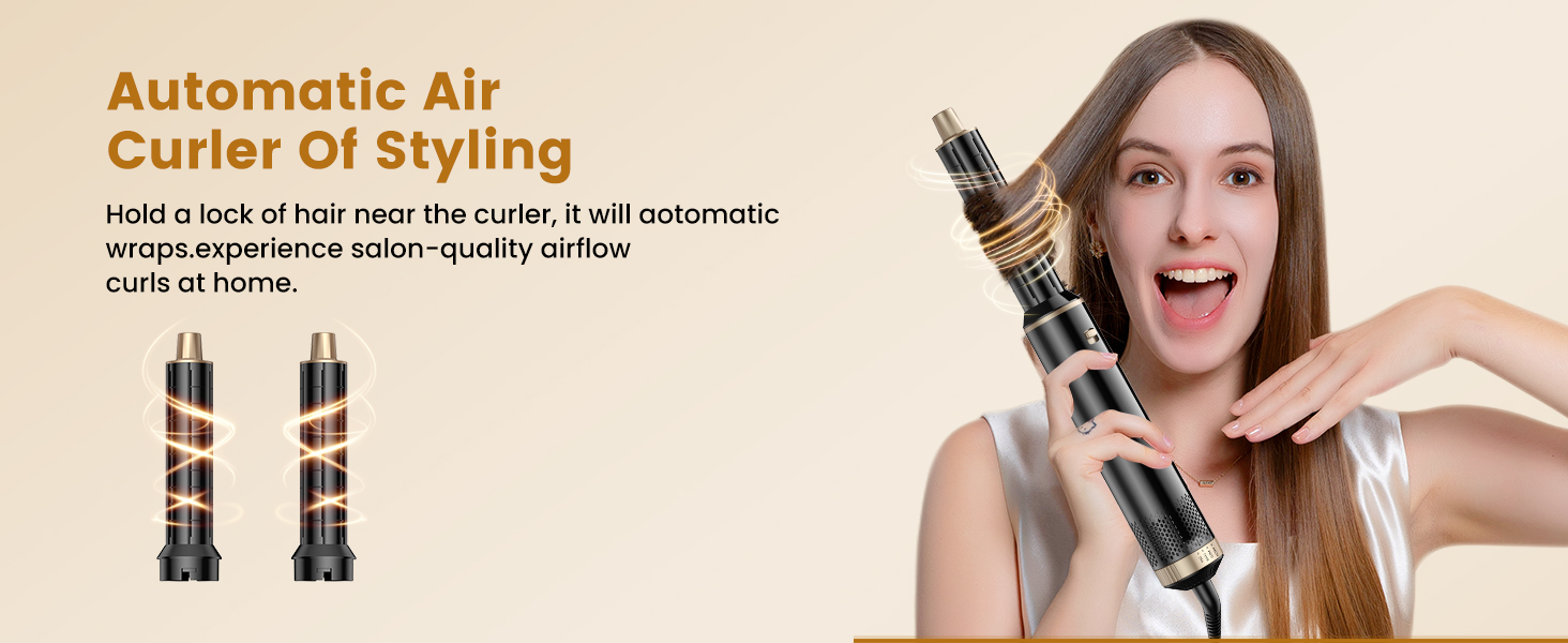 UKLISS Hairstyler 6 в 1: Професійний набір для укладки волосся (фен-щітка, плойка, випрямляч) 1000W, срібно-золотий