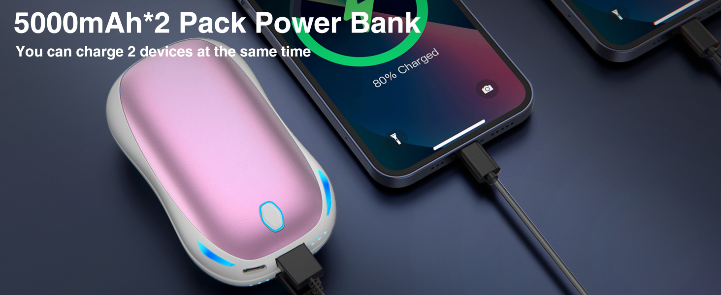 Електричний грієчка для рук 5000mAh 2 шт. - багаторазовий кишеньковий грієчка для активного відпочинку, зимовий подарунок для дітей, жінок та чоловіків, рожевий