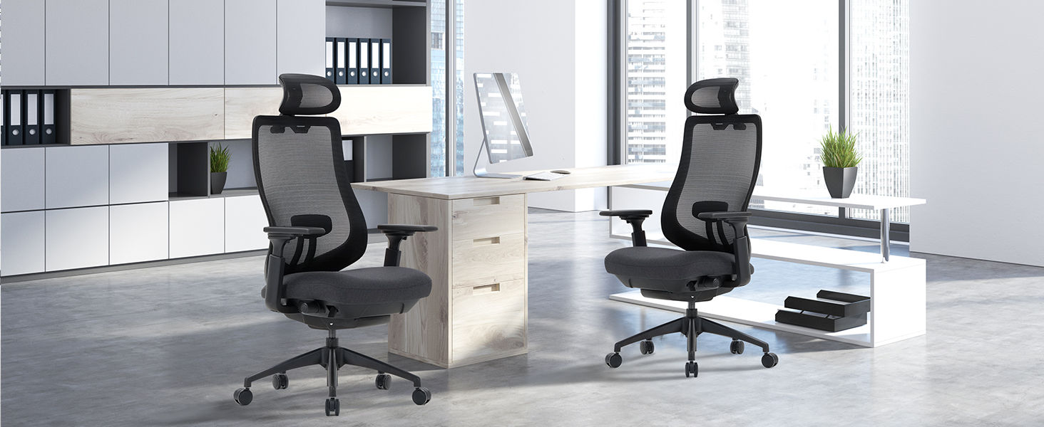 Офісний крісло Colamy XK01 Atlas: ергономічний, з високою спинкою, регульованою підголівником та 4D підлокітниками, чорний