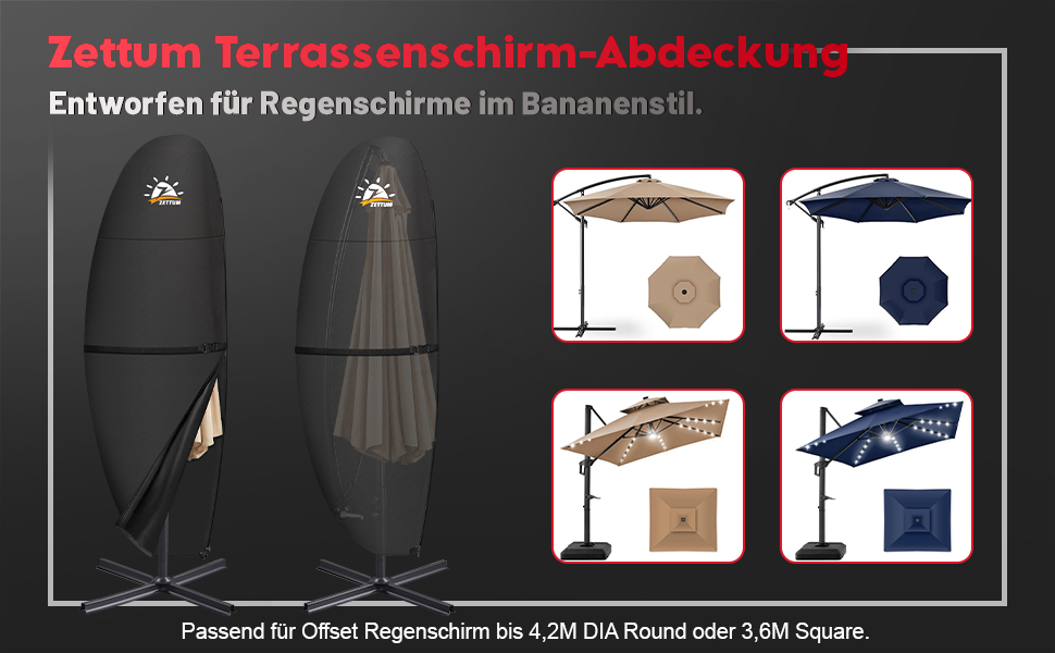 Чохол для парасольки Zettum 3-4 м, водонепроникний, 600D Oxford, захист від УФ, снігу та вітру, 260x42x81/56 см