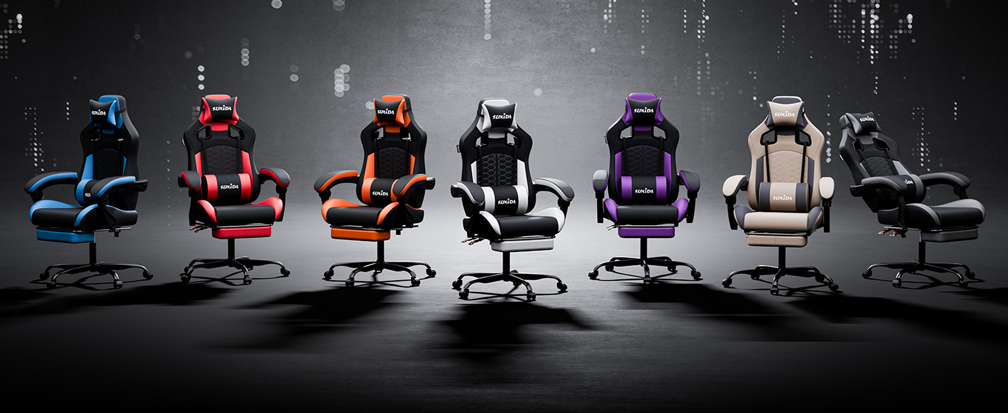 Ігровий крісло SUKIDA з підніжкою, ергономічний, для геймінгу та офісу, сірий