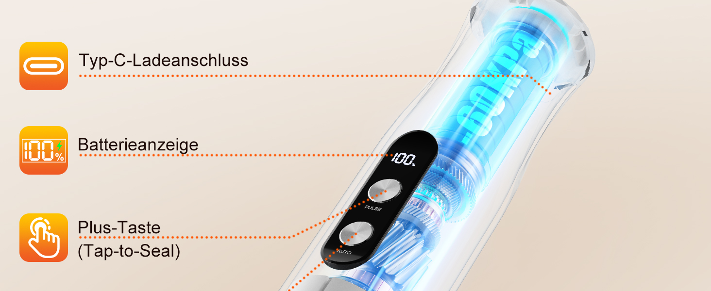 Вакууматор Babacom портативний з резервуаром для води, потужність 60кПа, автоматичний вакуумний пакувальник з пульс-функцією для делікатних продуктів, 20 багаторазових пакетів у комплекті