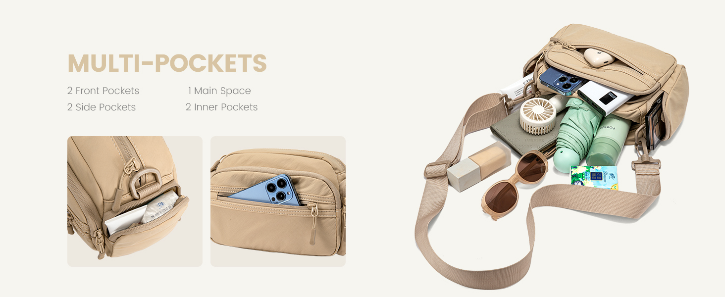 Сумка на плече LOVEVOOK для жінок, чорна сумка через плече середнього розміру з багатьма відділеннями, легка сумка-месенджер для подорожей, офісу, вечірки, відпочинку, бежева