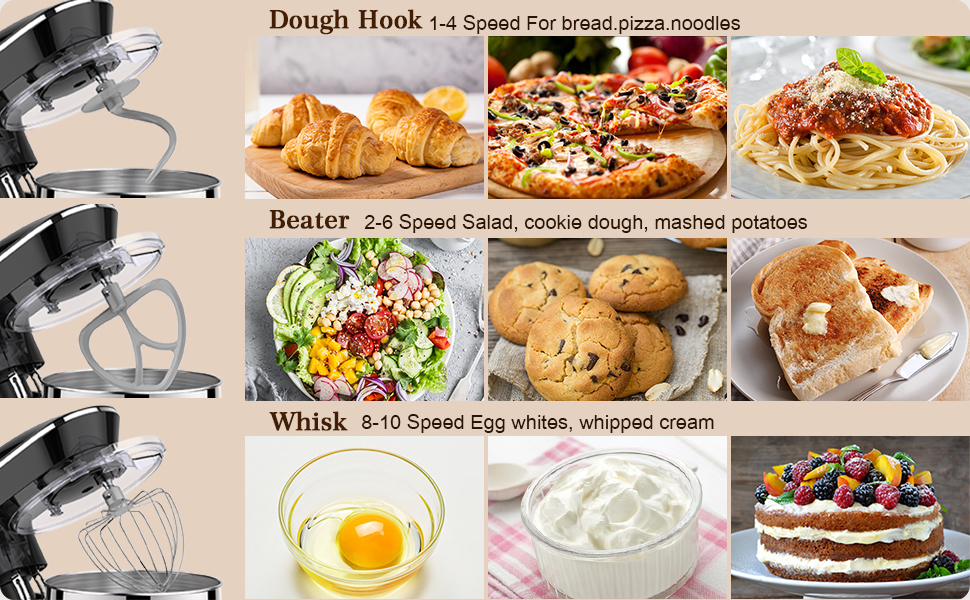 Кухонна машина Vezzio 1500W з чашею 8.5л з нержавіючої сталі, 10 швидкостей, для замішування та збивання тіста (чорна)