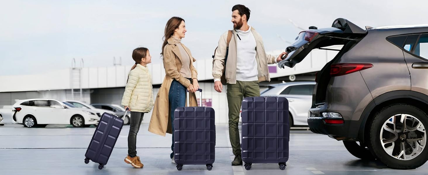 KONO Набір валіз 4 в 1: велика, середня, маленька та beauty case. Сучасний дизайн, ABS пластик, TSA замок, 4 колеса, темно-синій колір.