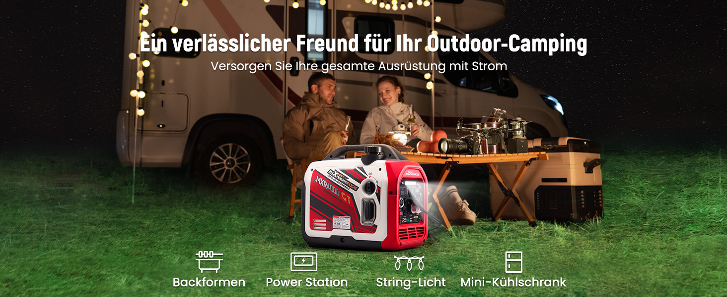 Інверторний генератор maXpeedingrods 2000W: бензиновий, 4-тактний, з USB та 230V, цифровий дисплей, для кемпінгу та подорожей, з App-керуванням (MXR4000GT)