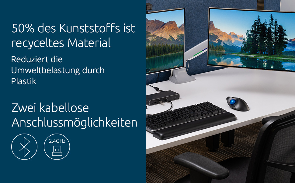 Trackball Kensington Pro Fit Ergo TB450: Бездротова миша з Bluetooth, до 18 місяців роботи від батареї, ергономічний трекбол 34 мм, з переробленого пластику