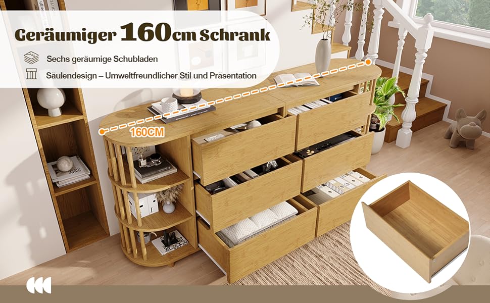 Комод з двома розсувними дверцятами та трьома шухлядами, 140x40x76 см, дерево