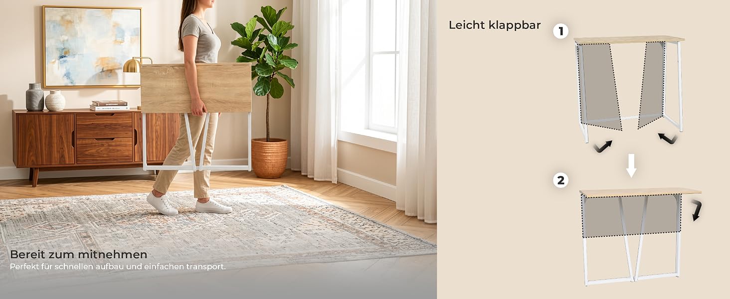 Складаний комп'ютерний стіл MEUBLE Cosy для ноутбука та ПК, компактний робочий стіл для офісу та дому, колір дуб + білий