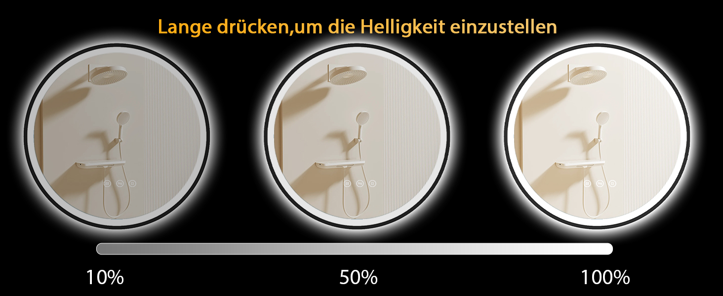 Дзеркало кругле PESENXAN 70см з підсвічуванням та чорним каркасом. Антизапарник, регулювання яскравості, 3 кольори світла, LED, сенсорне управління, функція пам'яті. Розміри: 70x70 см
