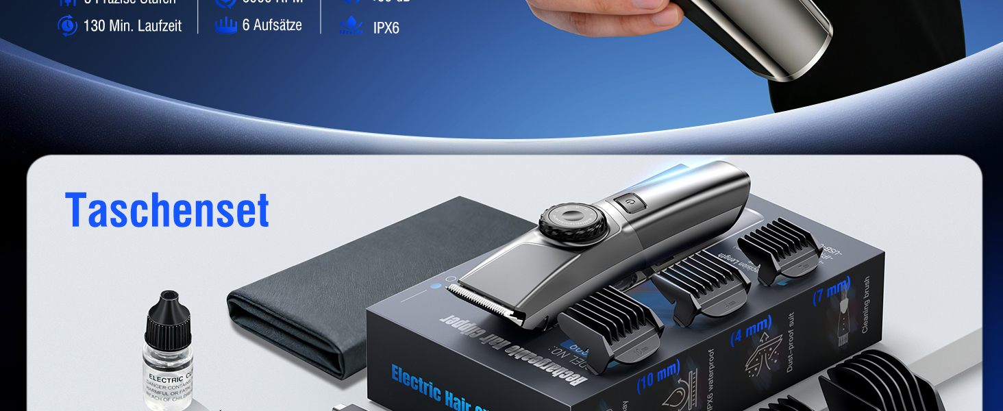 Професійна машинка для стрижки волосся з USB-C зарядкою, тример для чоловіків з LED дисплеєм, водонепроникний IPX6, тиха (<65 дБ), набір для перукарів вдома та в салоні