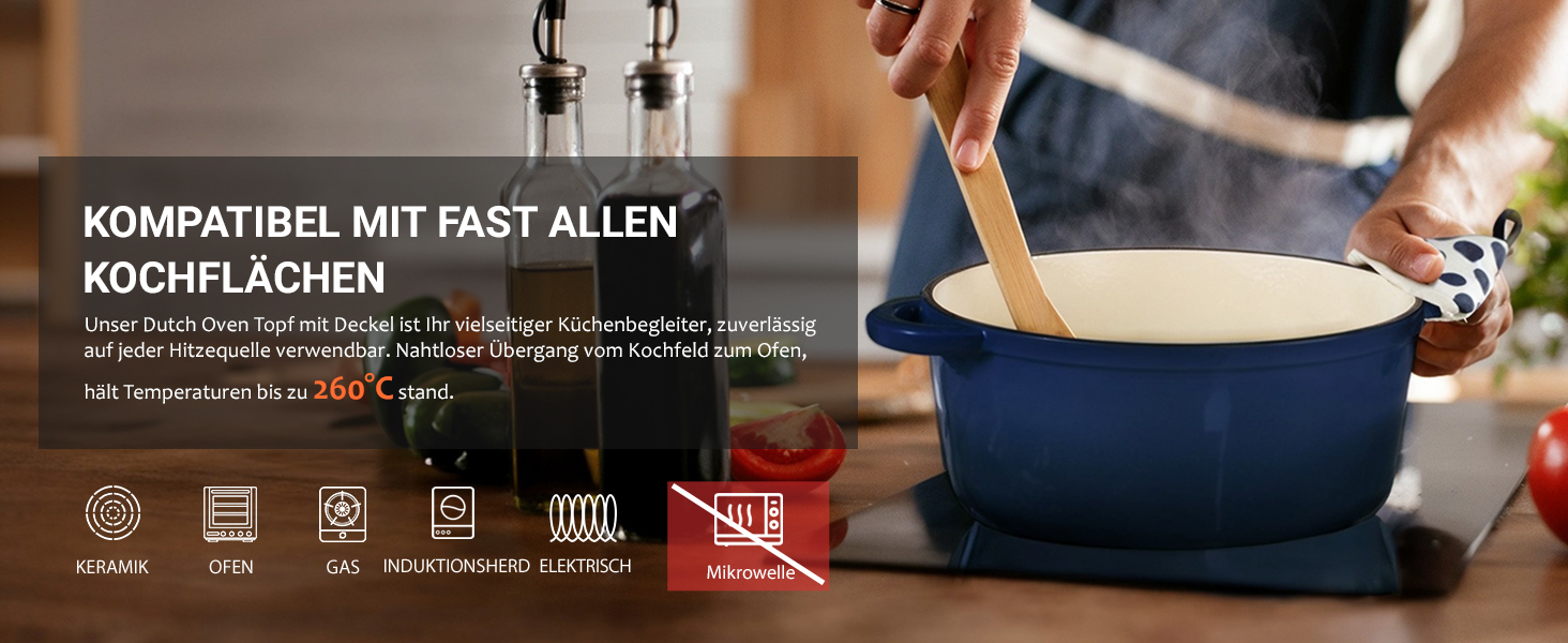 Чавунна казан-каструля Overmont з емалевим покриттям, 26 см, 5.2 л, індиго-синя — універсальний сотейник з кришкою для запікання та тушкування, підходить для духовки