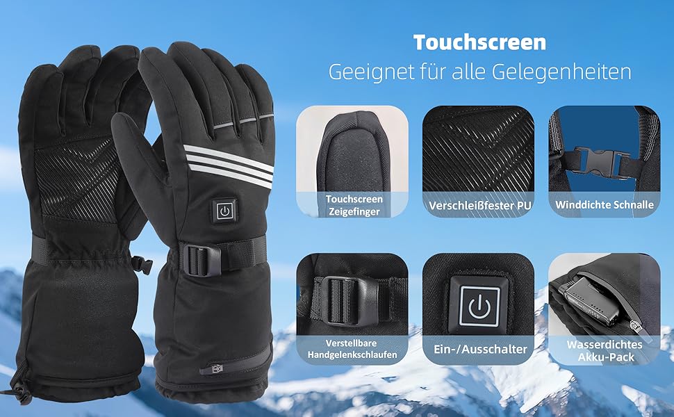 Гріючі рукавички для чоловіків та жінок, акумулятор 5000mAh*2, 7.4V, 4 режими нагріву, водонепроникні, для зимових видів спорту та катання на лижах