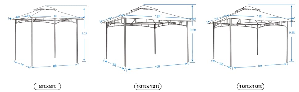 ABCCANOPY Павільйон садовий 2.4x2.4 м з двосхилим м'яким дахом для тераси, саду, двору. Захист від сонця та дощу (з сіткою, бежевий)