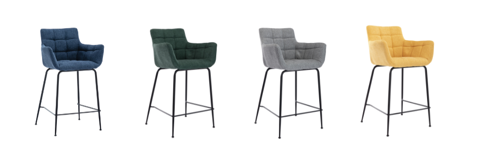 Набір з 2 барних стільців, сучасний дизайн, металеві ніжки, м'яке сидіння з фroté, вигнута спинка, для кухні, кафе, бістро, їдальні, зелений