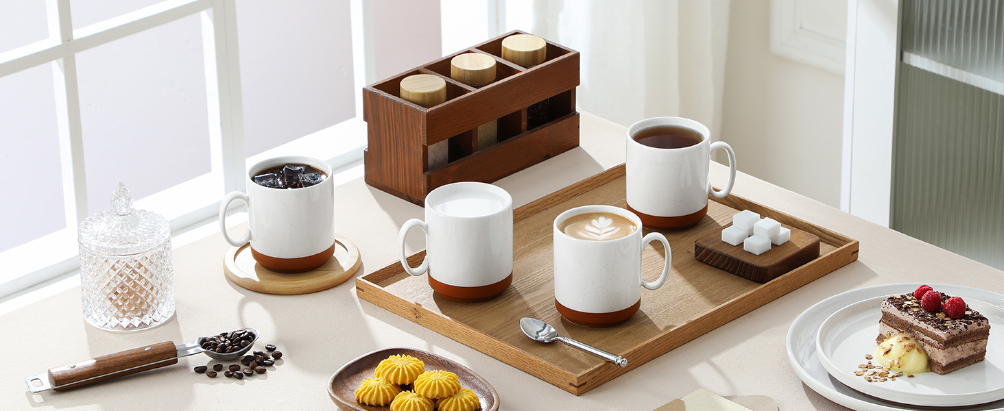 MALACASA Сервіз на 6 осіб (24 предмети) з реактивною глазур'ю, кераміка, серія TARA, білий з коричневими акцентами