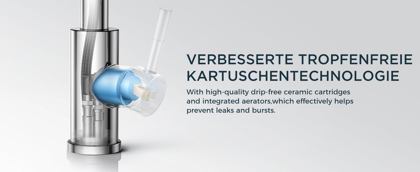 Змішувач для ванної кімнати/кухні FORIOUS Hoch 360° з нержавіючої сталі, з підйомом 175 мм, з підключенням до гарячої та холодної води, полірований хром