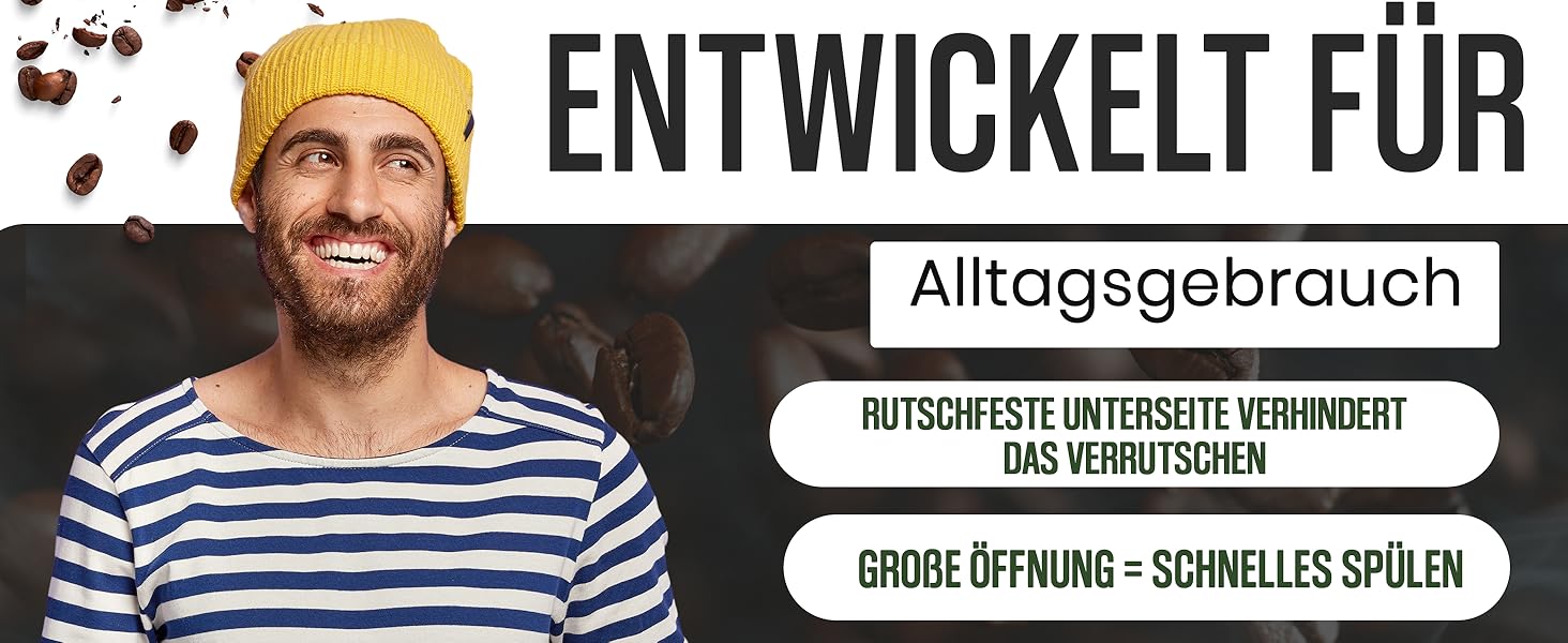 Термокружка з ручкою, подвійні стінки, вакуумна ізоляція, нержавіюча сталь 18/8, з 2 кришками, протиковзке дно, 440 мл, для офісу та робочого місця