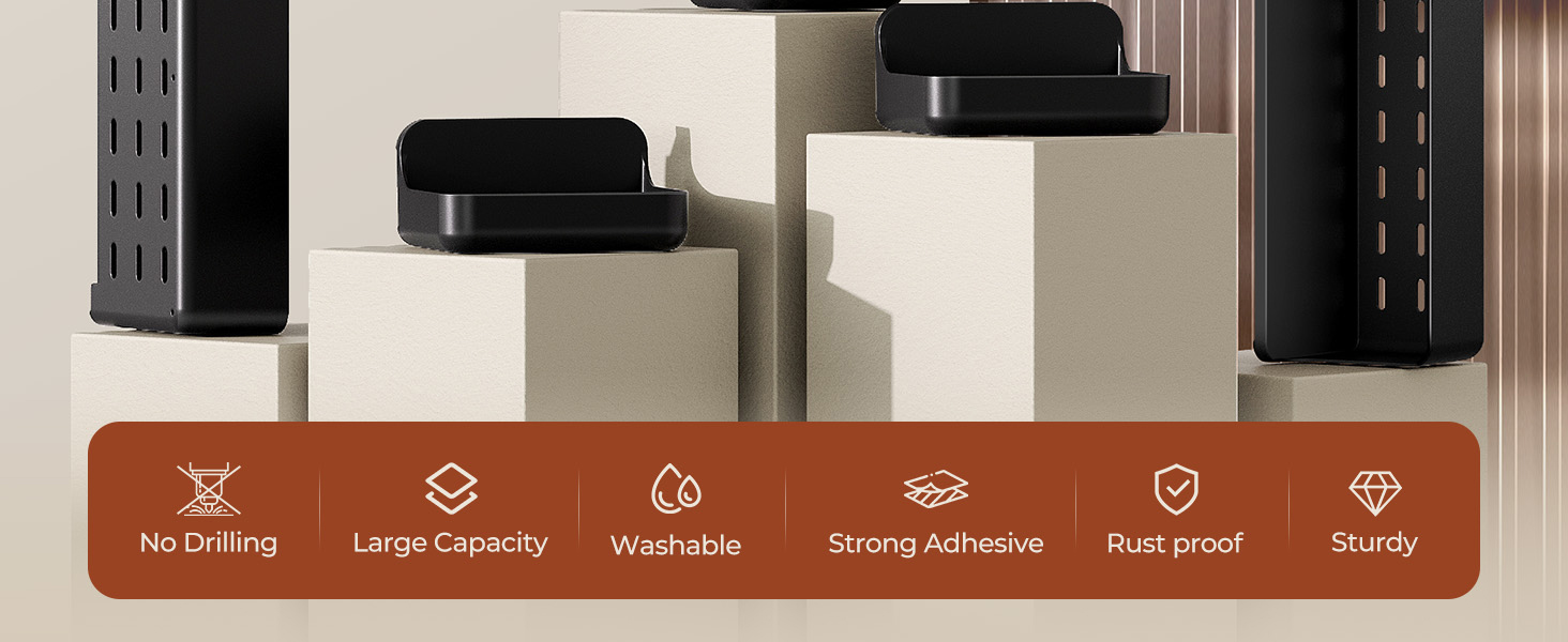 Поличка для душу Orimade без свердління, нержавіюча сталь, 5 шт., тримач для шампуню, велика місткість, чорний ABS пластик, 5 шт.