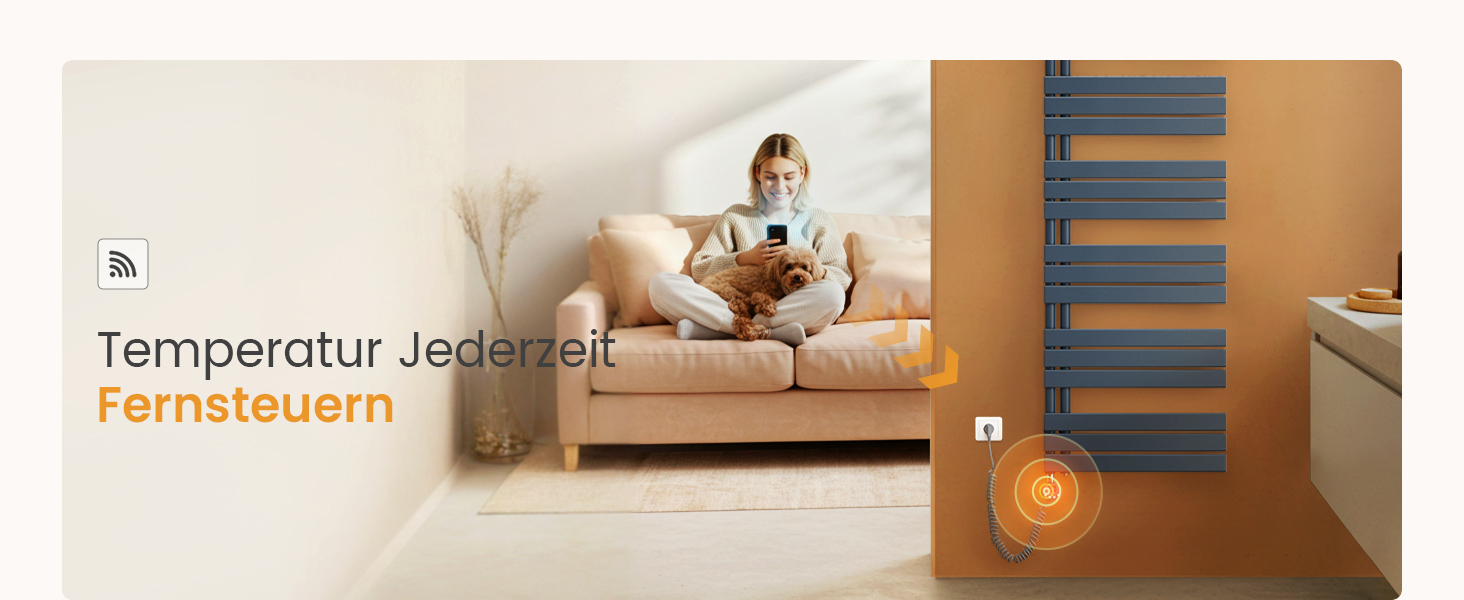 Електричний рушникосушар EMKE з термостатом 1320x500 мм, білий, 800W