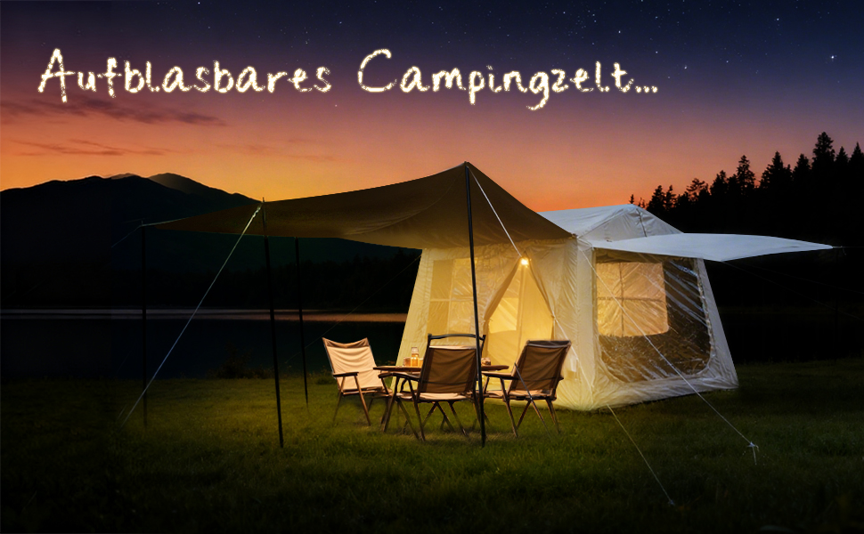 Надувний кемпінговий намет Oxford 420D Glamping для 2-3 осіб з насосом, водонепроникний (3000 мм), всесезонний вітрозахисний намет з москітною сіткою