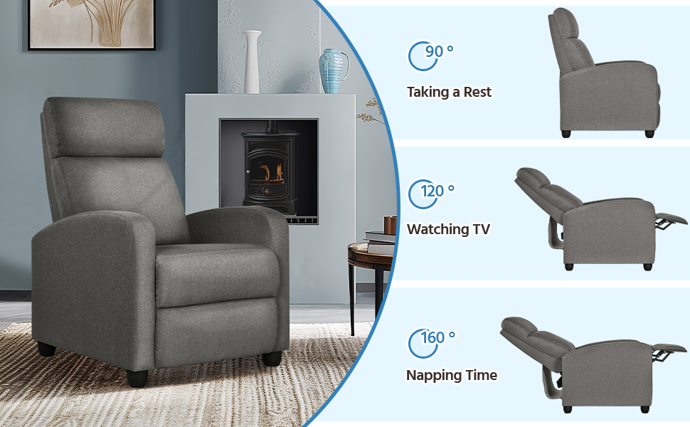 Крісло-релакс Yaheetech з регульованим нахилом, штучна шкіра, для вітальні, спальні, домашнього кінотеатру (сірий)