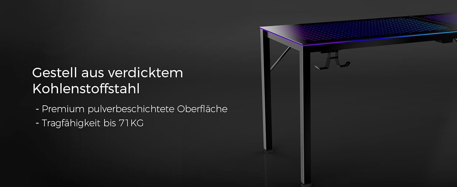 Ігровий стіл EUREKA ERGONOMIC з RGB-підсвічуванням 110 см - скляний комп'ютерний стіл для геймерів з керуванням через додаток