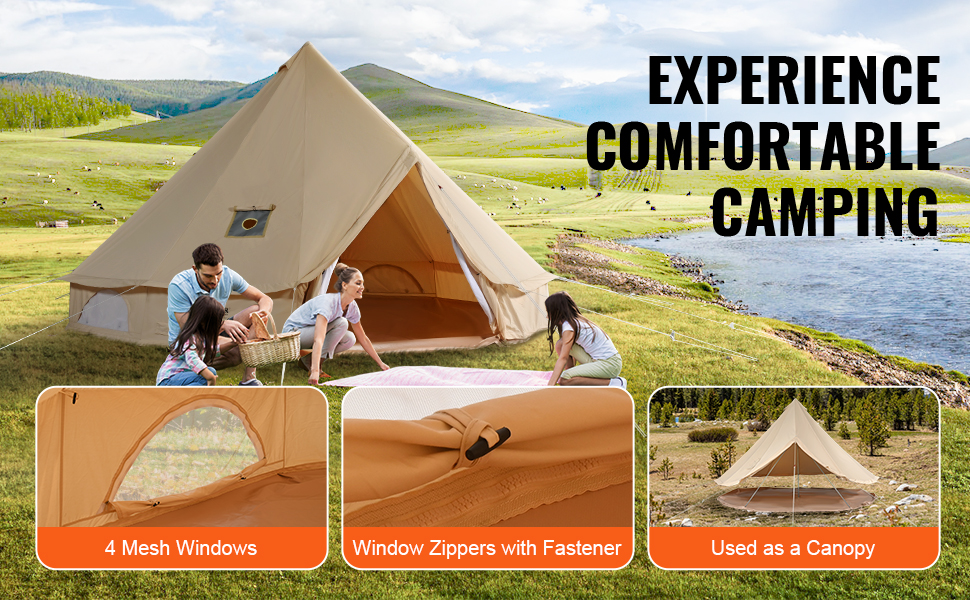 Намет-юрта VEVOR Glockenzelt 3-7м, бавовна TC, для 6-12 осіб, з PVC підлогою, ретро