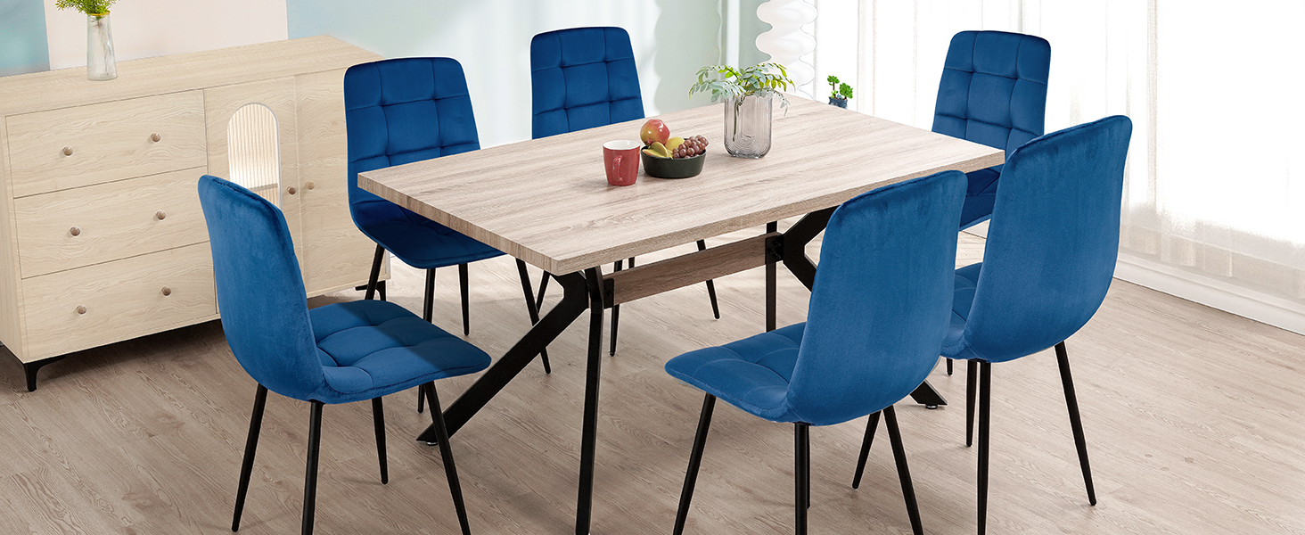 Набір обідніх стільців, м'який стілець з оксамитовою оббивкою та чорними металевими ніжками, кухонні стільці з номінальною вантажопідйомністю 120 кг, (6 шт., блакитний)