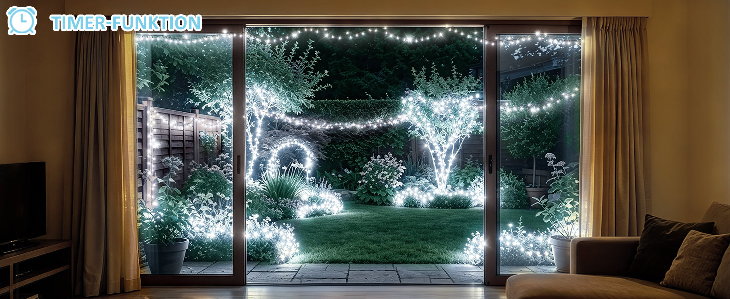 Світлодіодна гірлянда для вулиці та дому 30м, 1400 LED, водонепроникна, 8 режимів, з пультом та таймером, біле світло (для саду, тераси, новорічного декору)