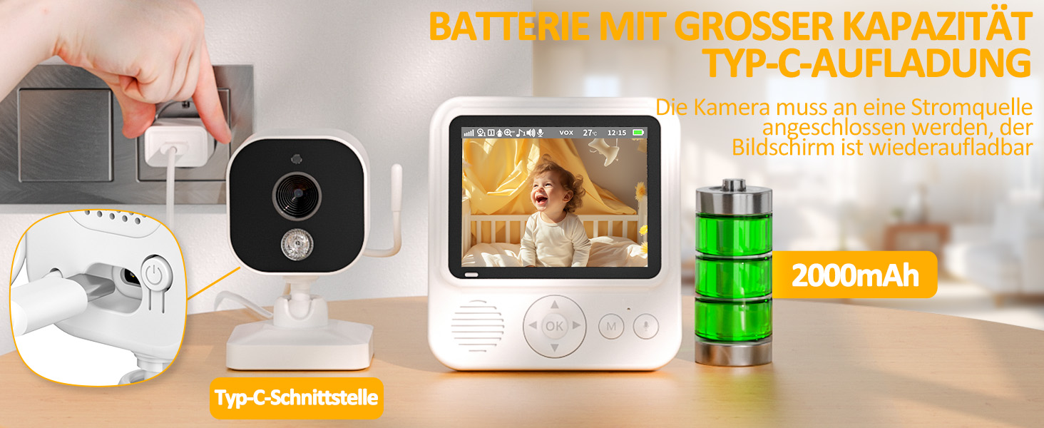 Відеоняня OBVHNUA з камерою 720P, IPS монітором 2.8