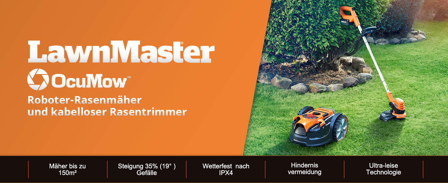 Робот-газонокосарка LawnMaster VBRM16 OcuMow для газонів до 100 м², самохідний, бездротовий, акумуляторний 24В 4.0Ah Li-Ion
