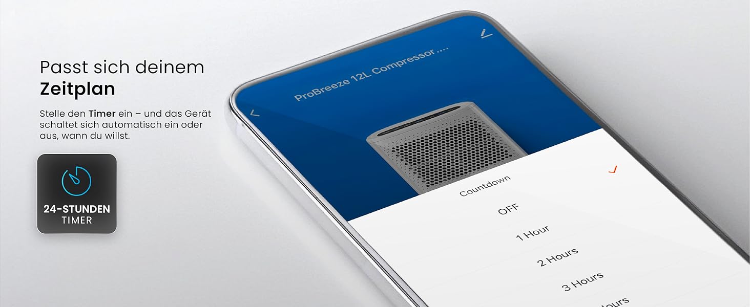 Pro Breeze® Eco Kompakt 12L/день: Електричний осушувач повітря з LED-дисплеєм, функцією сушіння білизни та Smart App (20 м²)