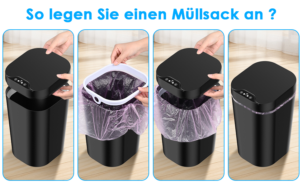 Набір з 2 сміттєвих контейнерів з датчиком, 10 л, автоматичний електричний кришка, 3 режими роботи, тихий, водонепроникний, інтелектуальний контейнер для сміття, для кухні, офісу, вітальні, ванної кімнати