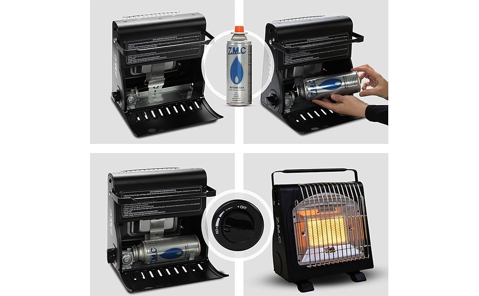 Мобільний газовий нагрівач та плита 2-в-1 Z.M.C. для кемпінгу, тераси, саду та балкону. Керамічний нагрівник 1,7 кВт з Piezo-запалюванням