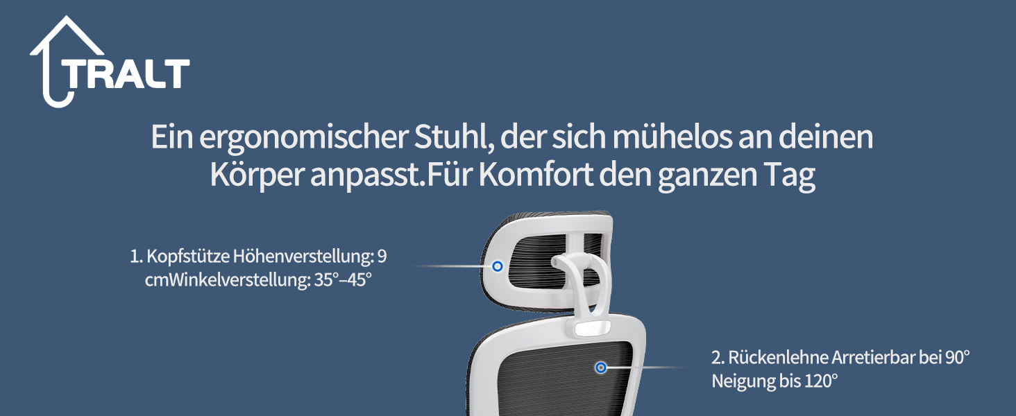 Ергономічне крісло TRALT для офісу з регульованою поперековою підтримкою та підголівником. Ігрове крісло, офісне крісло, крісло для дому, крісло для великих людей, 150 кг, біло-чорне