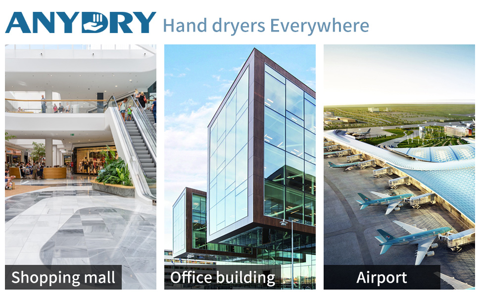 Електричний сушар для рук AnyDry 2005H з HEPA-фільтром, комерційний, 1750-2050W, швидке сушіння (7-10 сек)