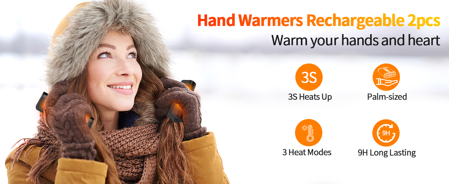 Електричні грілки для рук 2 шт. - USB, багаторазові, 3 режими нагріву, для дітей та жінок (сірі)