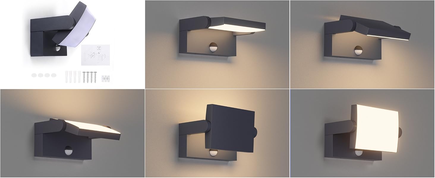 Світильник настінний вуличний Klighten 24W з датчиком руху, антрацит (RAL 7016), 3000K, IP65, 1500 Лм, алюміній