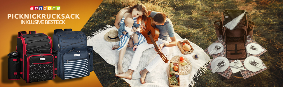 Рюкзак для пікніка Andora на 4 особи з інтегрованою сумкою-холодильником, зелений, з аксесуарами (29 шт)