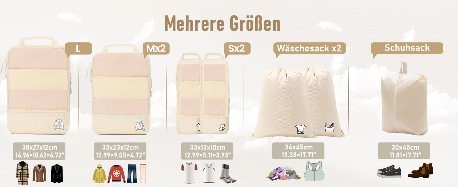 Набір компресійних органайзерів для подорожей та валіз 8 предметів, сумки-пакувальники для одягу в рюкзак, лимонно-жовті