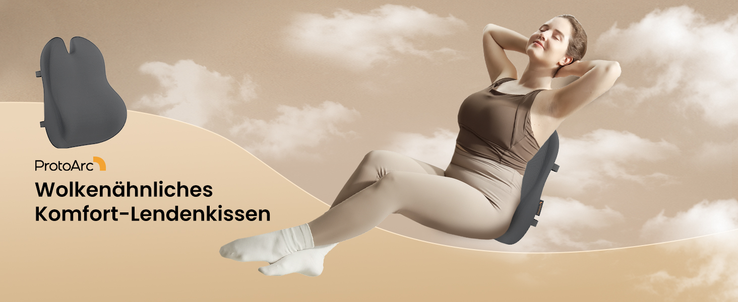 Підпорка для спини ProtoArc з Memory Foam: ергономічна подушка для офісного крісла, авто та робочого столу. Підтримка попереку, дихаюча тканина, регульовані ремені (сірий)