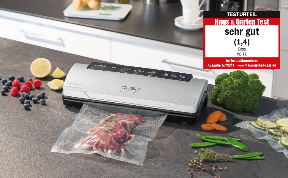 Вакуумний пакувальник CASO 1369 VC11 сріблястий: Збереження свіжості продуктів до 8 разів, 30 см, 10 пакетів