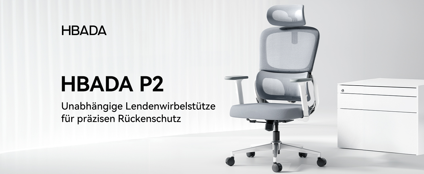 Офісне крісло Hbada P2, регульована поперекова підтримка та висота, сітчасте крісло з підставкою для ніг, 2D підголівник (білий)
